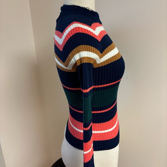 Y2K Women’s multi-color striped mock neck long sleeve ribbed top size M - Picture 3 of 7
